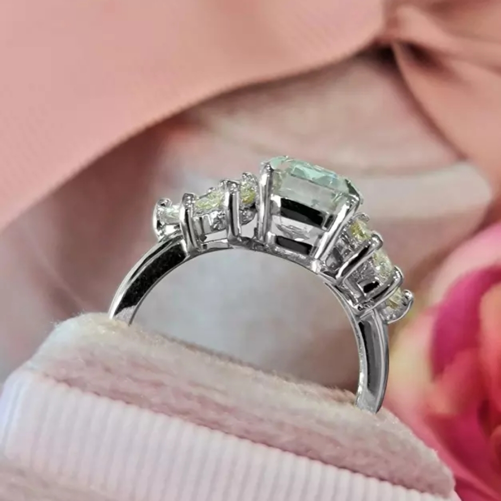 Sparkling Emerald-Cut White Diamond Cluster Ring - Women Jewelry - Picture 3 of 4